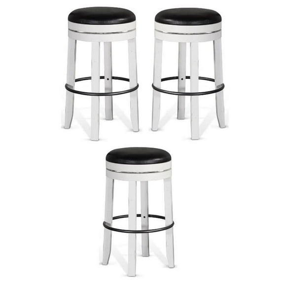 Home Square Carriage House 30" Wood Backless Swivel Barstool in White - Set of 3