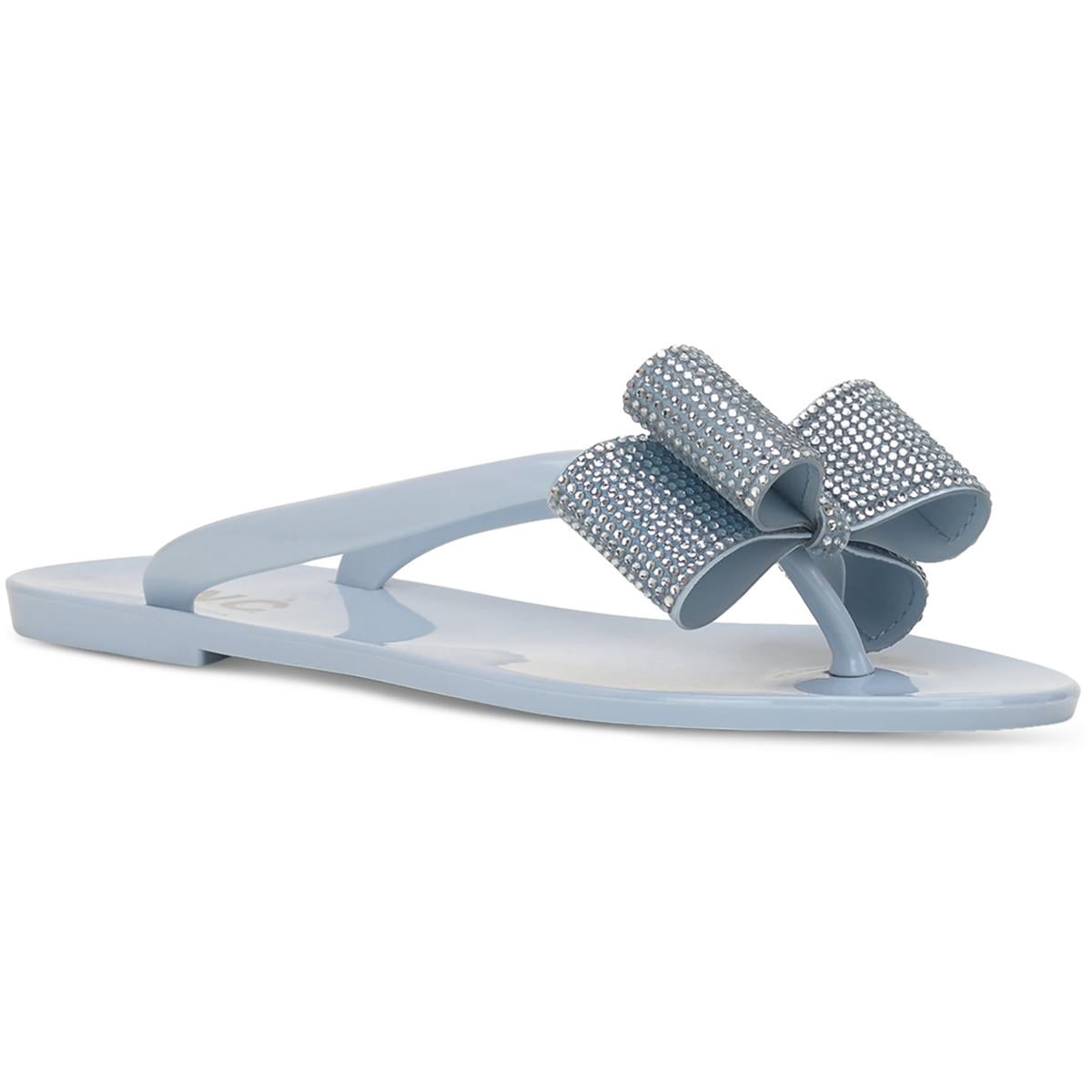 INC Womens Blue Bow And Rhinestone Accents Slip Resistant  INC Womens Navy Bow And Accents Madena Round Toe Slip On Thong Sandals 5 M main image 0