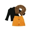 thumbnail image 1 of Douhoow Little Girl 2PCS Autumn Set Faux Fur Collar Ribbed Tops+Corduroy Short Skirts, 1 of 9
