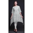 thumbnail image 4 of Bimba Hauts Blancs à Feuilles Artistiques Imprimées pour Femmes Kurti Asymétrique Robe d'Été pour Filles XXX-Large, 4 of 6