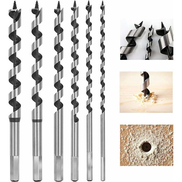 Broca helicoidal, juego de 6 brocas hexagonales para carpintería, cortador de agujeros en espiral de acero al carbono para carpintería Kit de herramientas, herramientas con diámetro de 6 mm, 8 mm, 10