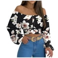 thumbnail image 2 of DPTALR Woman's Strapless Long Sleeve Print Off Shoulder Ruched Lantern Sleeve Crop Tops, 2 of 9