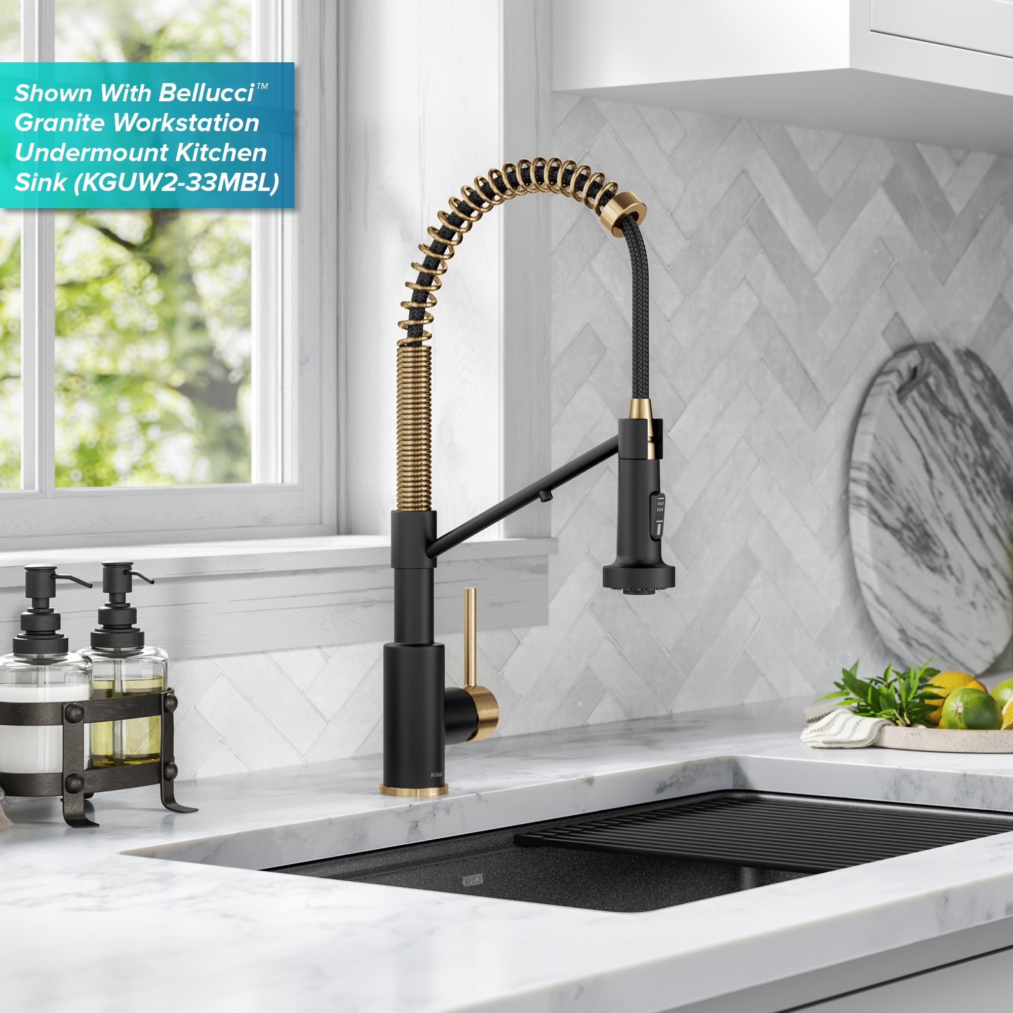 KRAUS Bolden 2-in-1 Commercial Style Pull Down Single Handle Water Filter Kitchen Faucet for Reverse Osmosis or Water Filtration System in Brushed Brass / Matte Black