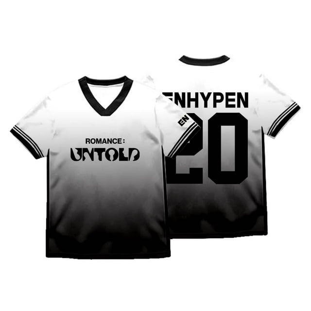 ENHYPEN 20 Jersey Romance Untold Merch T-Shirts à Col en V Été Unisexe Mode T-Shirt à Manches Courtes