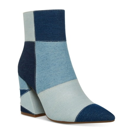 

MADDEN GIRL Womens Blue Patchwork Padded Codty Pointed Toe Flare Zip-Up Dress Booties 5 M