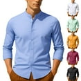 thumbnail image 2 of Shirts for Men Retro Stand Collar Long Sleeve Stretchy Business Tops Formal Solid Color Comfortable Men Dress Shirt, 2 of 6