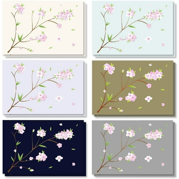Best Paper Greetings Japanese Stationery Cherry Blossom Note Cards & Envelopes - 120 Pack, 4 x 6 in, 6 Floral Designs - Blank Cards & Envelopes for Thank You, Wedding & Business