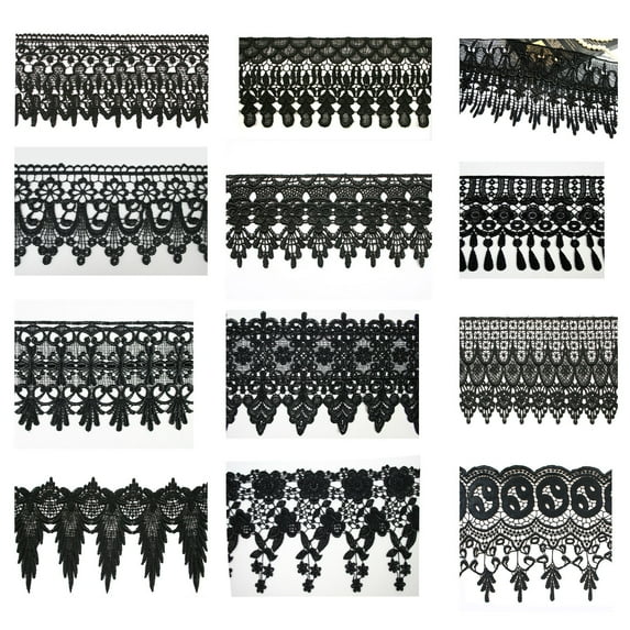 3" 4" 4.5" 4.75" 5" 5.75" 7.5" Variety Black Embroidery Venice Lace Trim by Yard