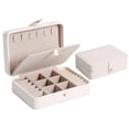 thumbnail image 3 of Ladies' portable small jewelry box (white), girls' double-layer display storage box, can store earrings, rings, necklaces, leather travel jewelry box, 3 of 4
