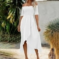 thumbnail image 2 of Puntoco Dresses for women 2025 elegant classy off Shoulder Dresses for Women,Women's Sexy Summer Short Sleeve off Shoulder Ruffle Irregular Dresses White XL(XL), 2 of 7