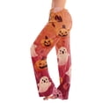 thumbnail image 2 of Womens Pj Pants Halloween Pumpkin Print Wide Leg Lounge Pants Elastic Waist Pjs, 2 of 6