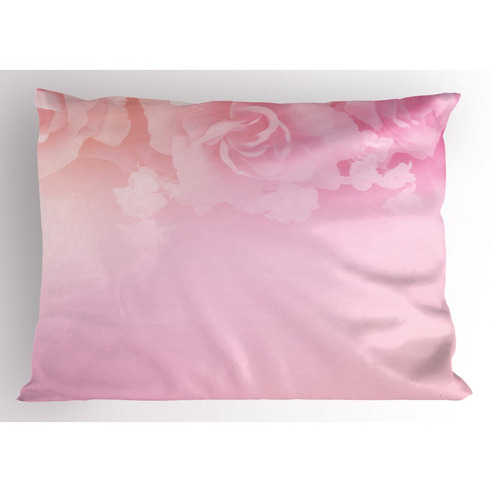 Light Pink Pillow Sham Rose Petals in Soft Pastel Tones Romantic Bridal