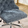 thumbnail image 4 of Chaise de Bureau pour Meubles, Chaise de Bureau Moderne Rembourrée en Velours Capitonnée à Boutons pour la Maison avec Base en Métal Doré, Chaise de Bureau Réglable Chaise de Bureau Pivotante, 4 of 5