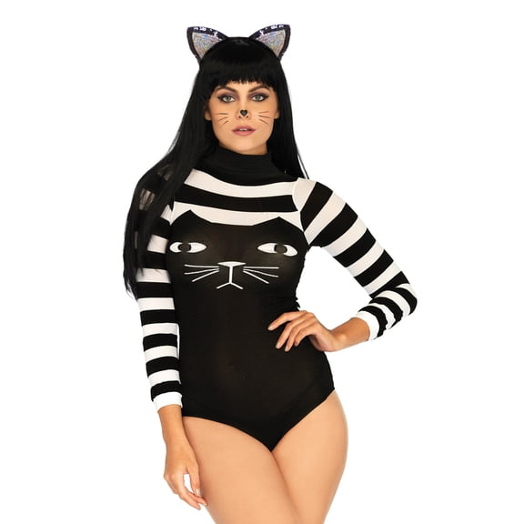 Women's Nylon Spandex Striped Cat Bodysuit