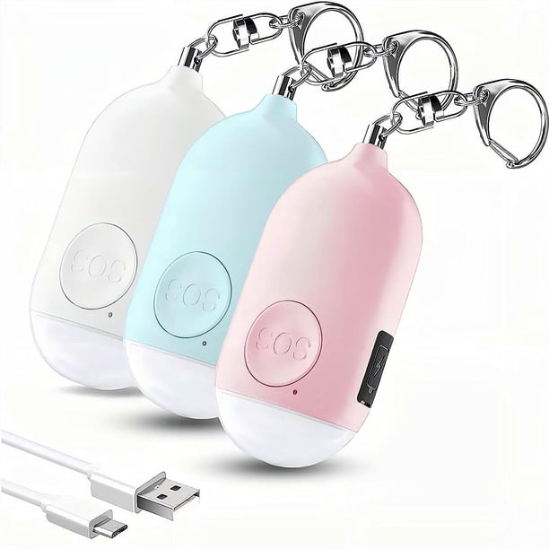 Alarma personal segura para mujeres, paquete de 3 alarmas recargables de 130 dB aprobadas por la policía con linterna LED, llavero de autodefensa,