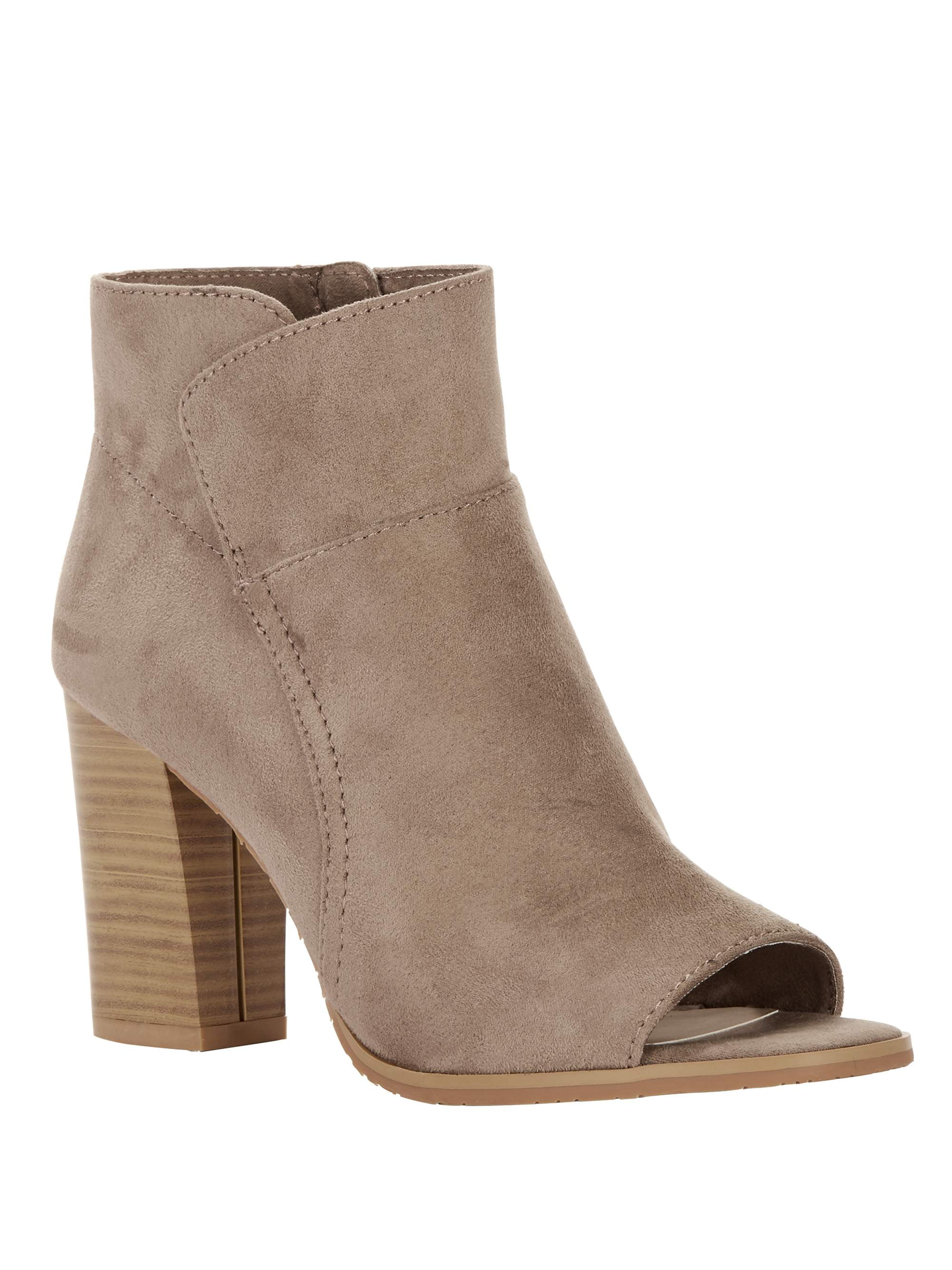 peep toe block heel booties