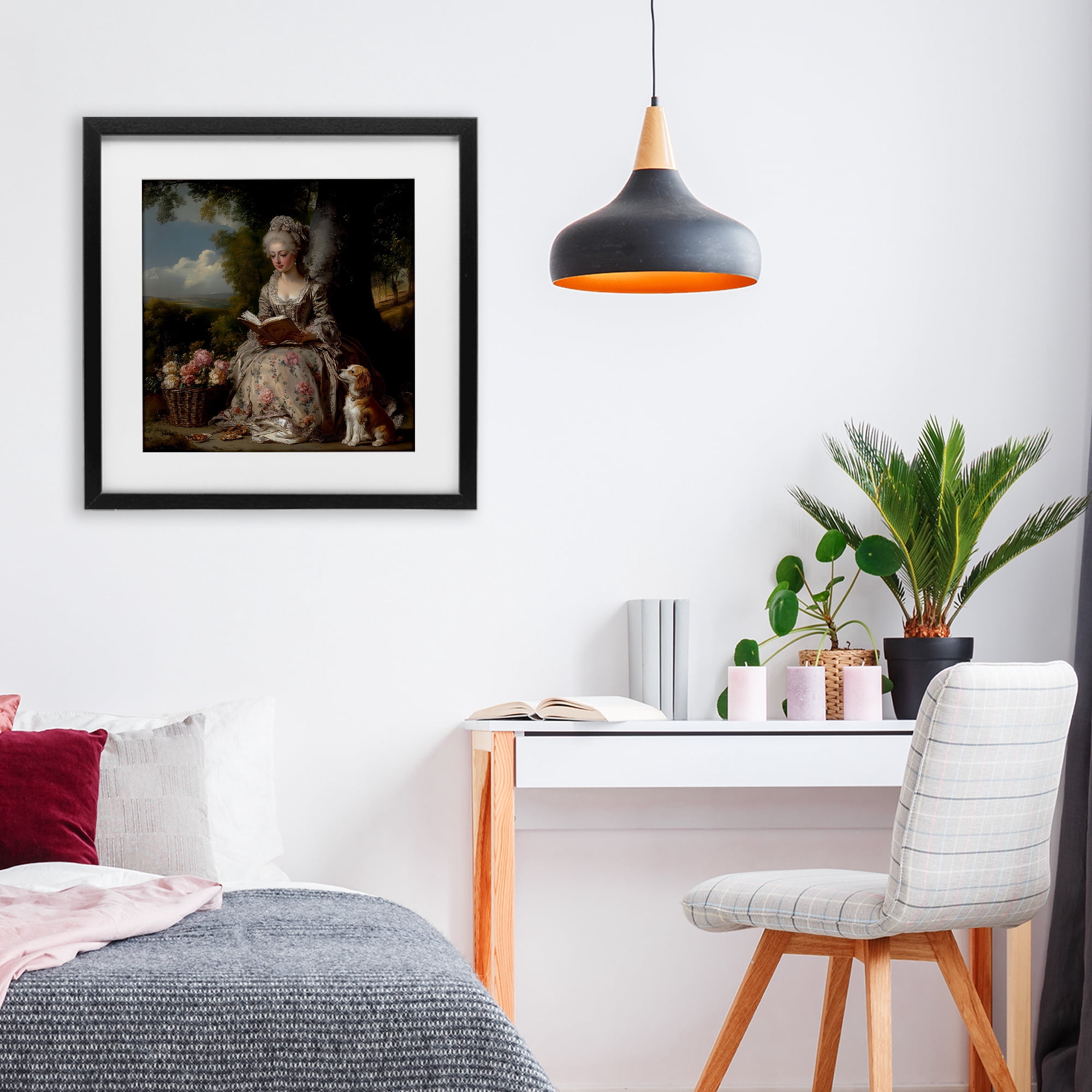 Stupell Industries Rococo Lady with Dog Black Framed Print Under Glass, design by The Wands Want
