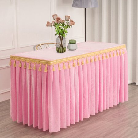 

dosili Gold Velvet Tablecloth Conference Exhibition Hanging Fringe Table Cover Temple for Table Tassel Table Skirt Custom Rectangular