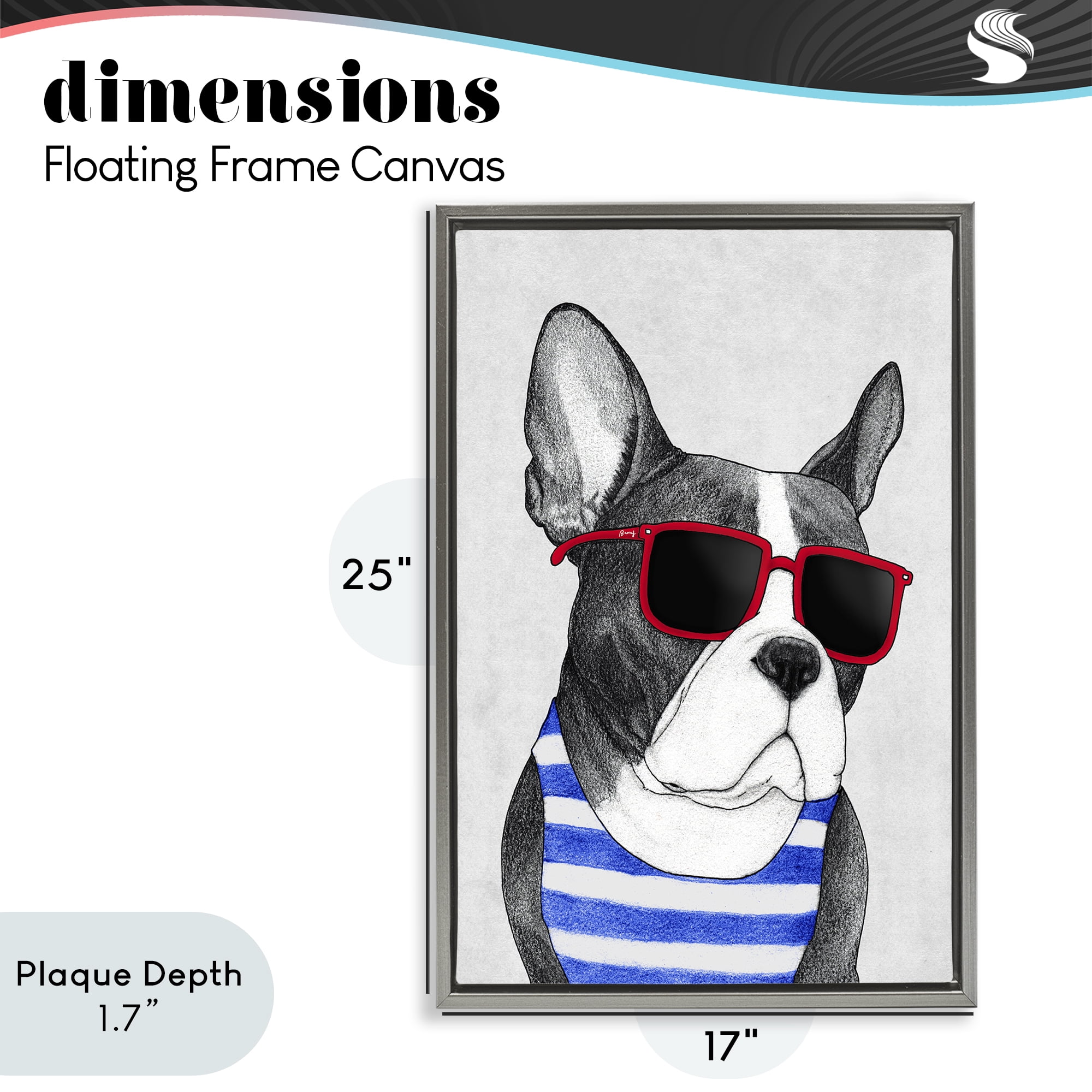 Stupell Industries Frenchie Summer Style Gray Framed Floater Canvas Wall Art, design by Barruff