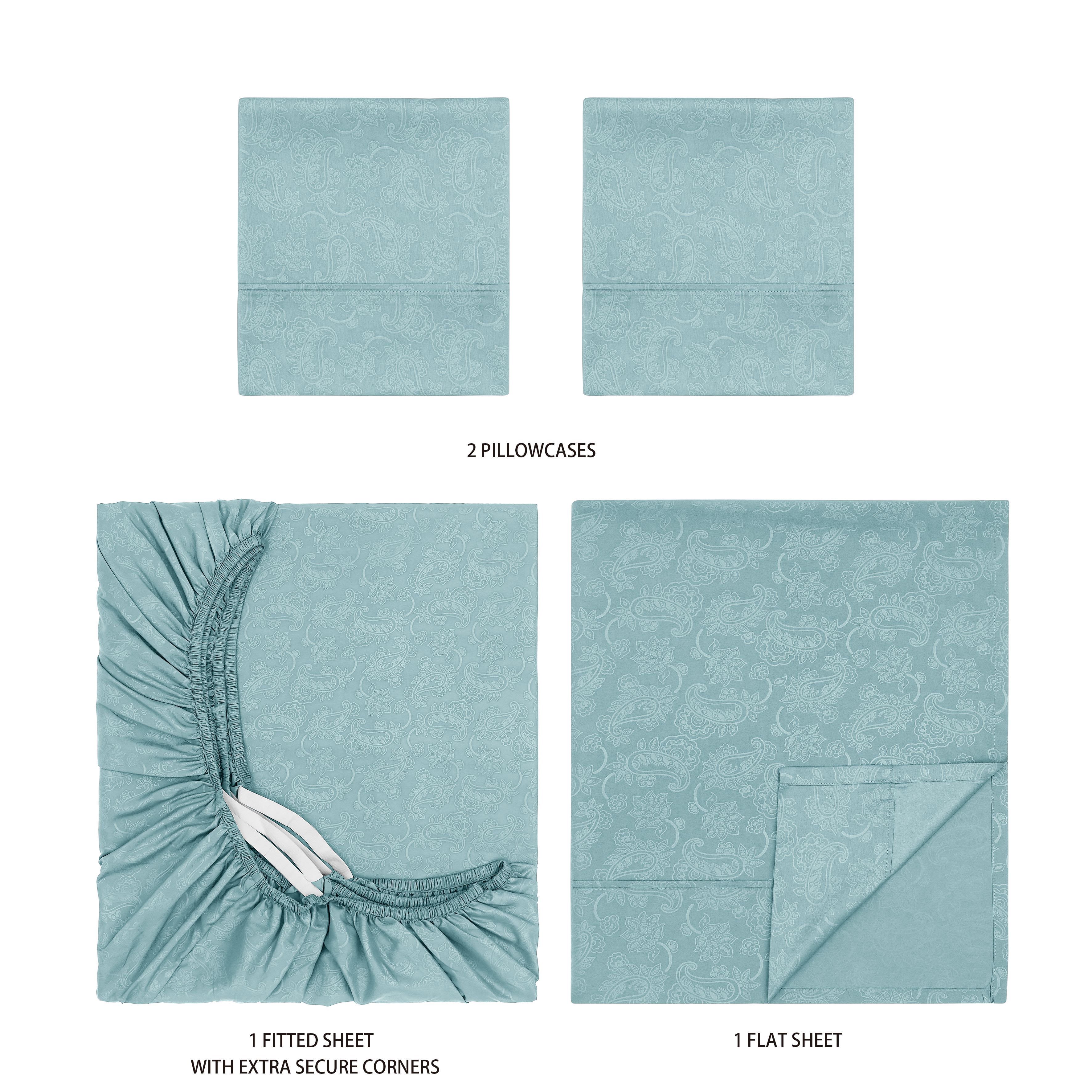 Mainstays Super Soft Brushed Microfiber Bed Sheet Set, Blue Cameo Embossed Hayden Paisley, King, 4 Piece