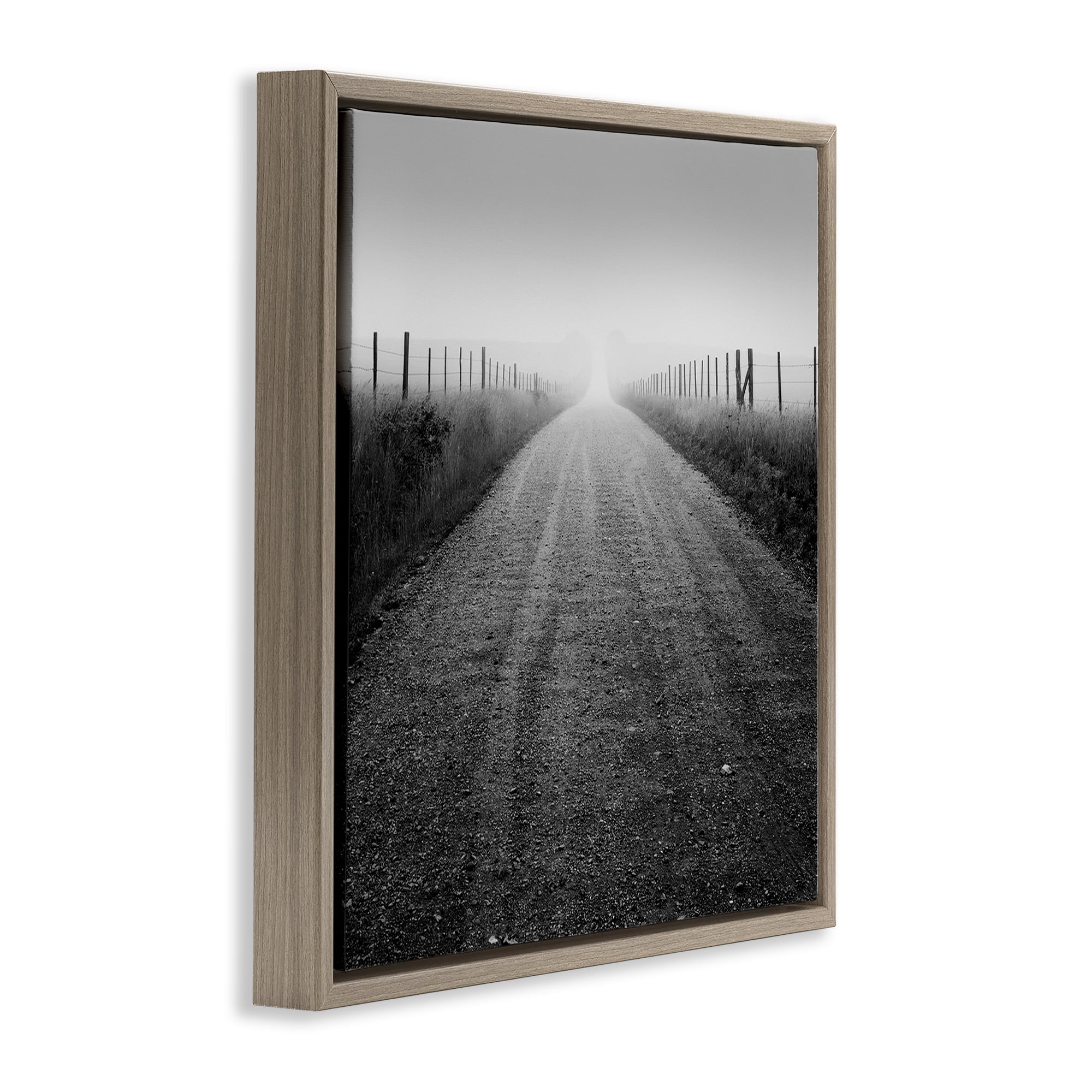Stupell Industries Foggy Country Road Landscape & Nature Photography Brown Floater Framed Canvas Art Print Wall Art, 18 x 18