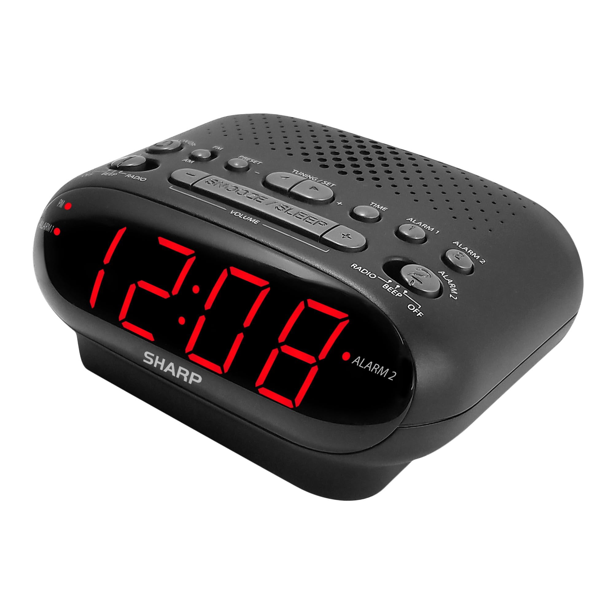 Sharp AM/FM Dual Alarm Clock Radio, 2-7/16"H x 4-5/16"W x 5-1/2"D, Black