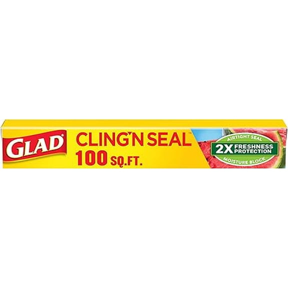 Glad Cling N Seal Plastic Food Wrap, 100 Square Foot Roll (Package May Vary)( Pack of 2 )