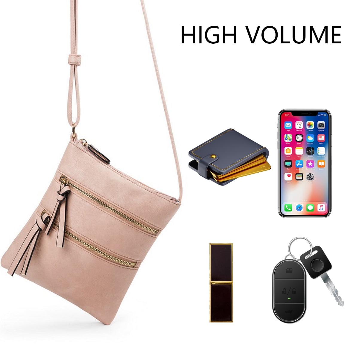 Crossbody Bags for Women Medium Size Leather Travel Cross Body Bag Purses for Women - Light pink