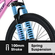 POWANLI 26 Mountain Bike for Women, 21 Speeds Mountain Bicycles with Dual Disc Brakes and 100mm Front Suspension, Pink(Gift)