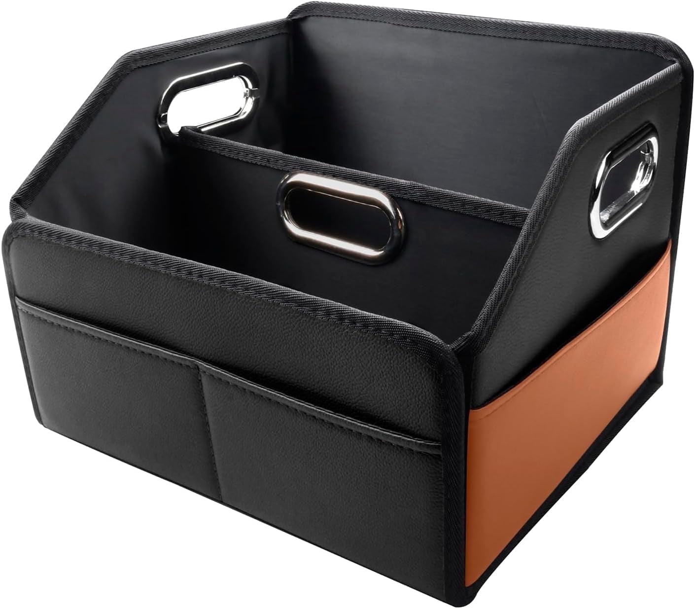 Noaman Leather Car Seat Organizer for Front & Back Seats with 6 Compartments & 3 Handles – Black & Brown