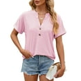 thumbnail image 2 of gakvbuo Womens Tops!Fashion Casual Women's Solid Short Sleeve V-neck Button T-shirt Top Blouse, 2 of 6