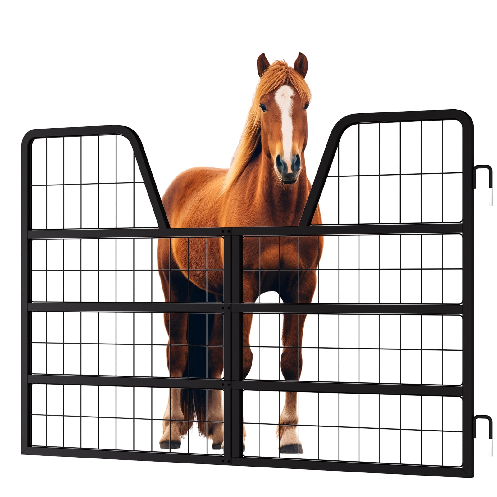 Horse Stall Gate with Rust-Proof Coating, 48" W x 32" H Secure Durable Farm Gate, Yoke & Round Corner Design for Horse Comfort & Safe, Essential Horse Stall Accessories (Black)