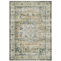 Avalon Home Celeste Washable Center Medallion Blue/ Gold Indoor Area Rug