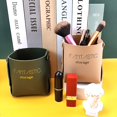 thumbnail image 4 of Cesta de almacenamiento de cuero plegable, organizador de escritorio decorativo para cosméticos, color ámbar, 4 of 5