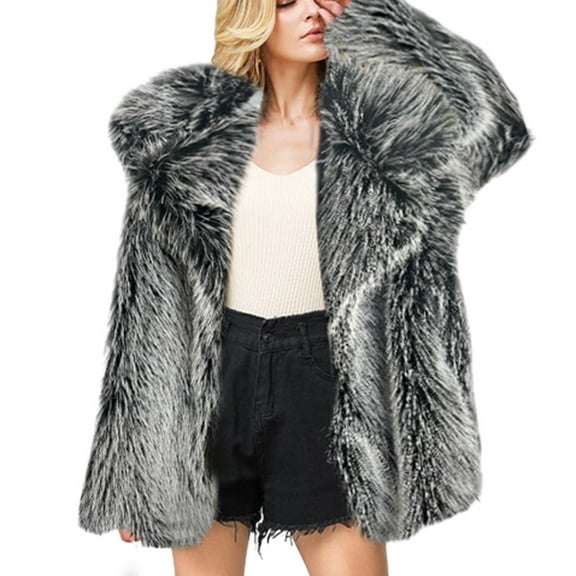 Faux Fur Coat for Women Lapel Long Sleeve 2022 Luxury Winter Warm Cardigan Coat Fluffy Furry Loose Warm Jacket Parka Outwear