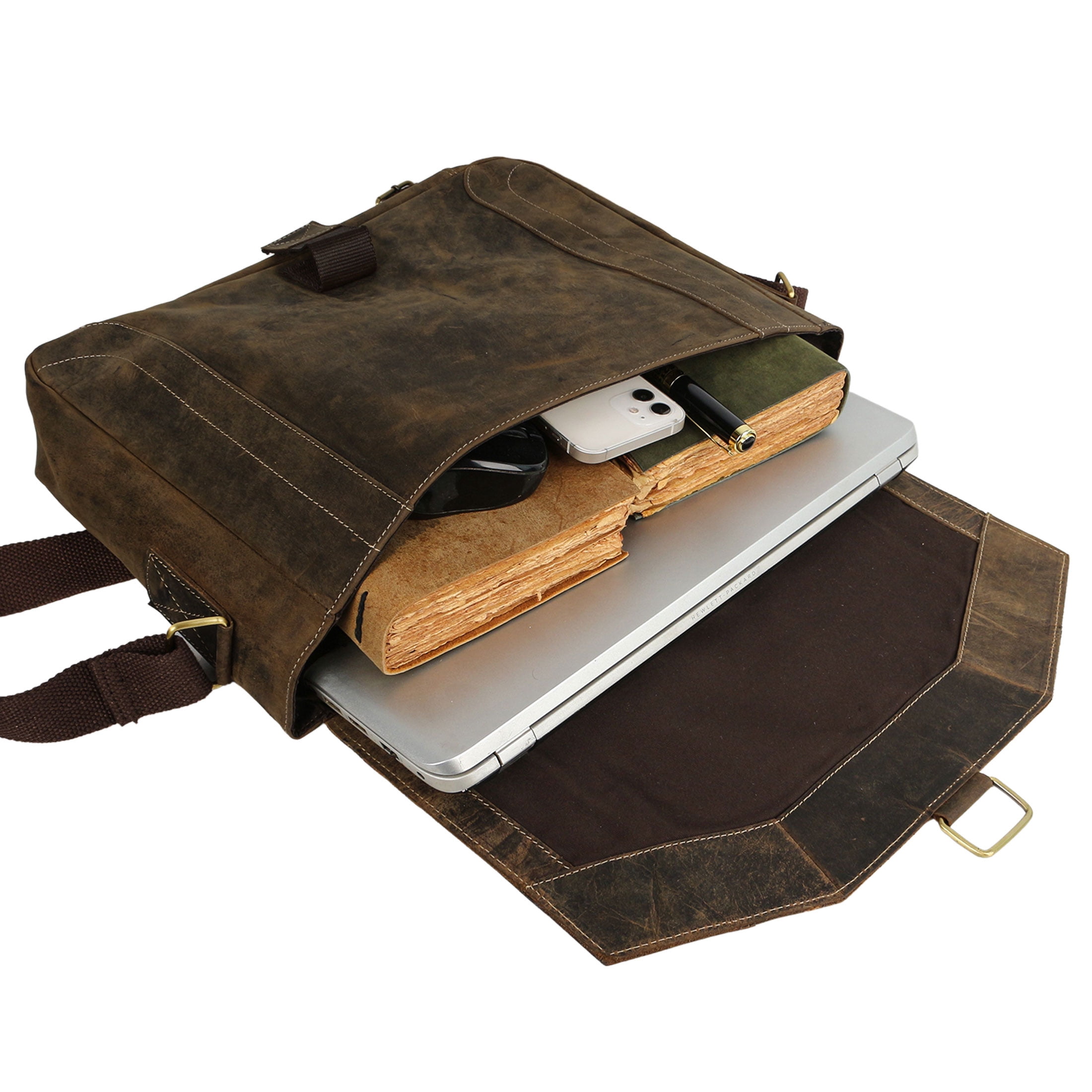 Leather briefcases 15 Inch Laptop Messenger Bags for Men and Women Best Office Satchel Bag Distressed Tan