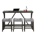 thumbnail image 6 of GZXS 4-Piece Counter Height Dining Set with USB & Type-C Ports, 59" Narrow Bar Table and 3 Upholstered Stools, Solid Wood Legs Pub Set for Kitchen Dining Room, Black, 6 of 10