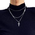 thumbnail image 2 of Multi-couches Collier Croix en Forme de Cou Pendentif Alliage Collier Chaîne Mode Collier Bijoux Argent, 2 of 8