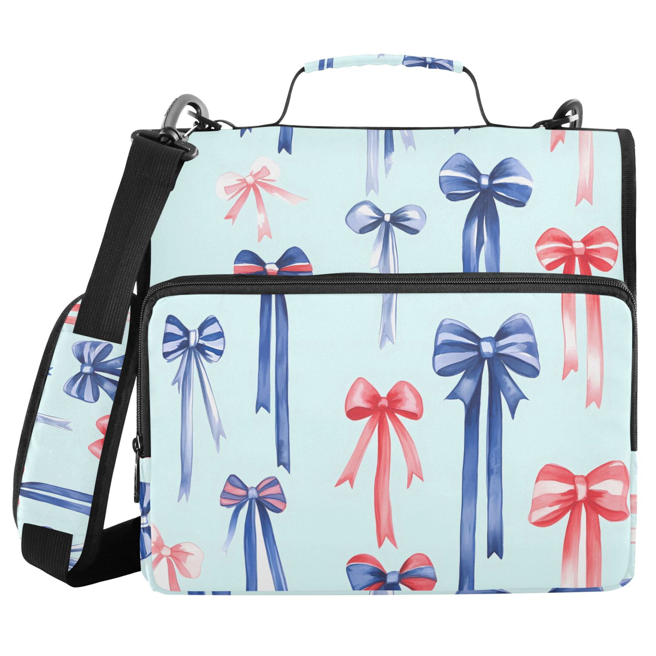 ALAZA Zipper Binder Red Bows Blue 3 Ring Trapper Keeper File Folder Organizer Bag