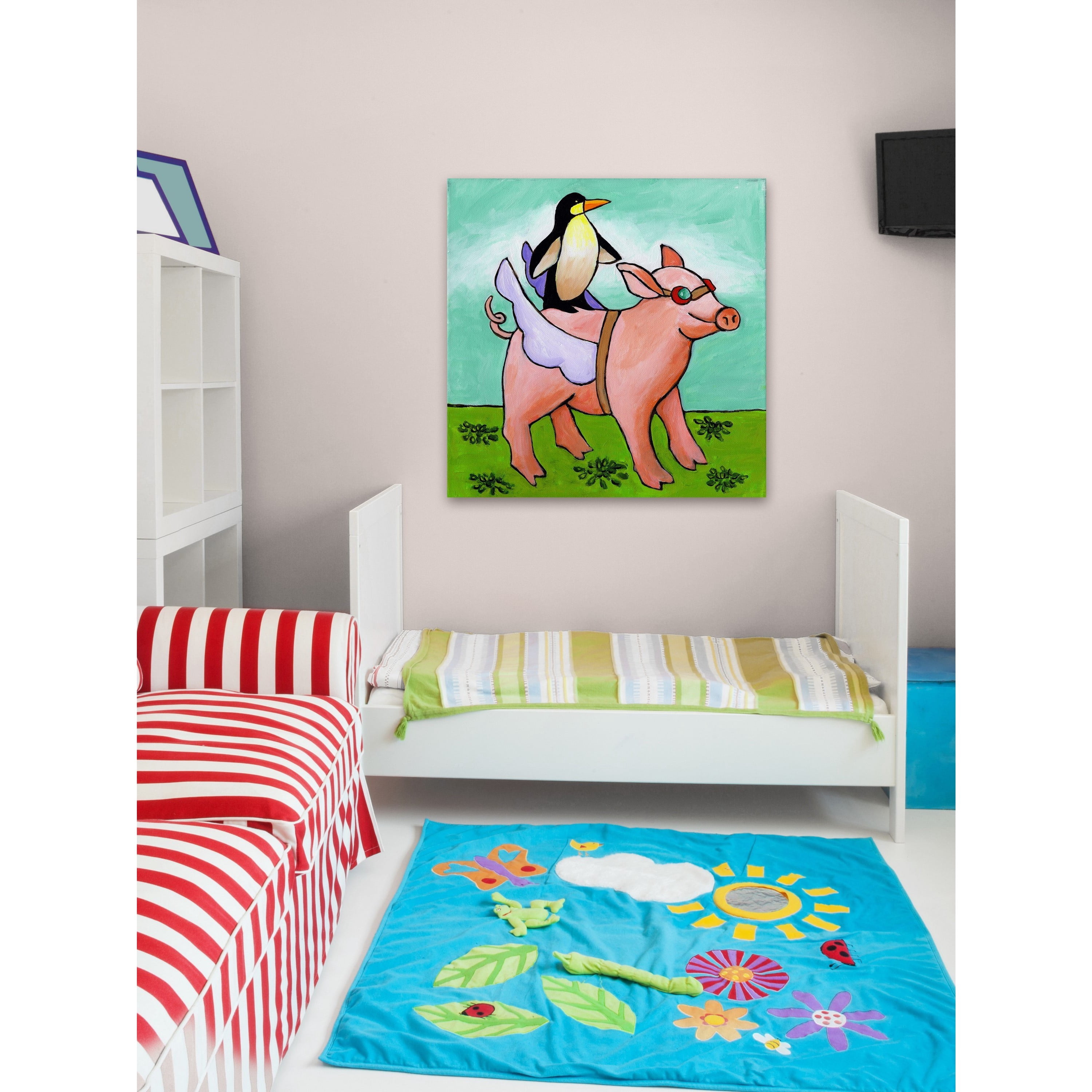 Marmont Hill - "Pig and Penguin" by Janet Nelson Painting Print on Wrapped Canvas