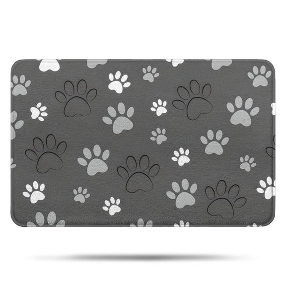 Grey Dog Paw Footprint Bathroom Rugs Mat,Non Slip Microfiber Bathroom Rug,Rubber Backing,Soft Bathroom Mats for Bathroom Floor,Tub and Shower,17x27in(43x68cm)