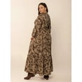 thumbnail image 3 of Women's Plus Size Printed V Neck Balloon Sleeve Maxi Dress with Ruched Sheer Overlay 100% Polyester Fabric for Everyday, 3 of 9
