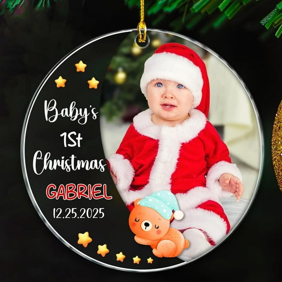Baby's First Christmas Ornaments 2025, Custom Birthday/Photo & Name New Baby Xmas Ornament Gift for New Dad New Mom, Baby's 1st Christmas Ornament, Picture Frame Baby Xmas Ornaments