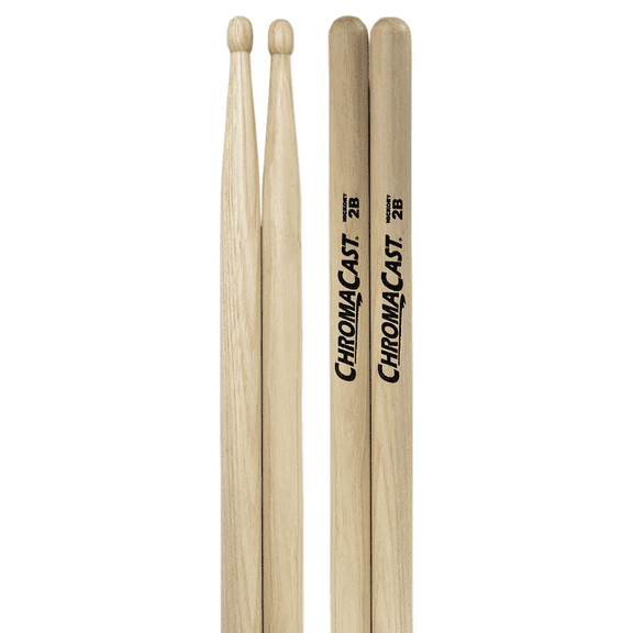 ChromaCast 2B Hickory Drumsticks Pair - Wood Tipped - Drum Sticks Tour Tested by Pro Drummers - Real Hickory Wood