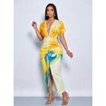 thumbnail image 3 of Womens Yellow Floral Print Deep V-Neck Bodycon Maxi Dress With Side Slit, 3 of 5