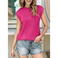 thumbnail image 2 of SHEWIN Womens Summer Tops Cap Sleeve Crewneck Textured Knit T Shirts Casual Loose Solid Basic T-Shirts Tee Blouses Pink, 2 of 7