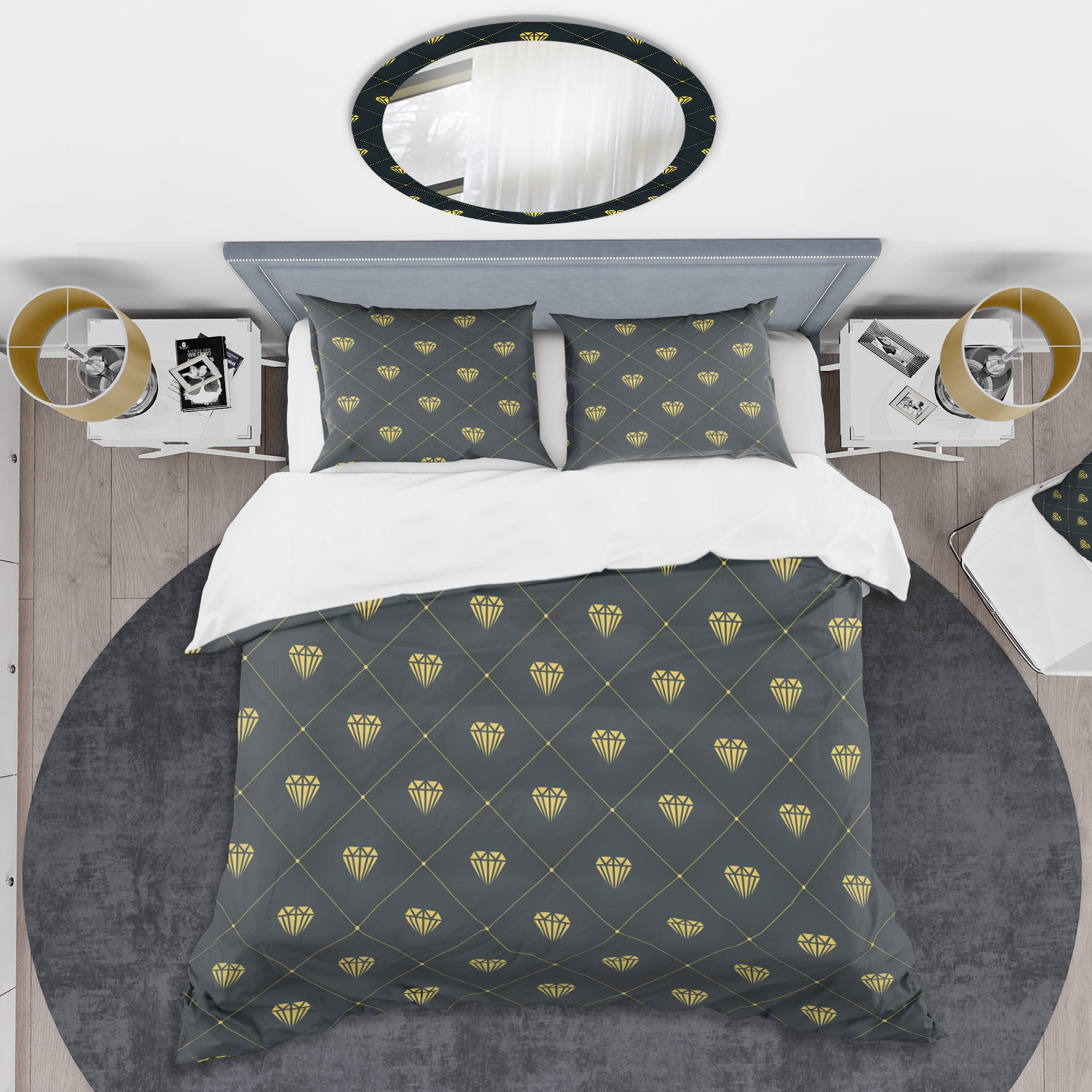 Designart 'Golden Heart Design' Mid-Century Modern Duvet Cover Set