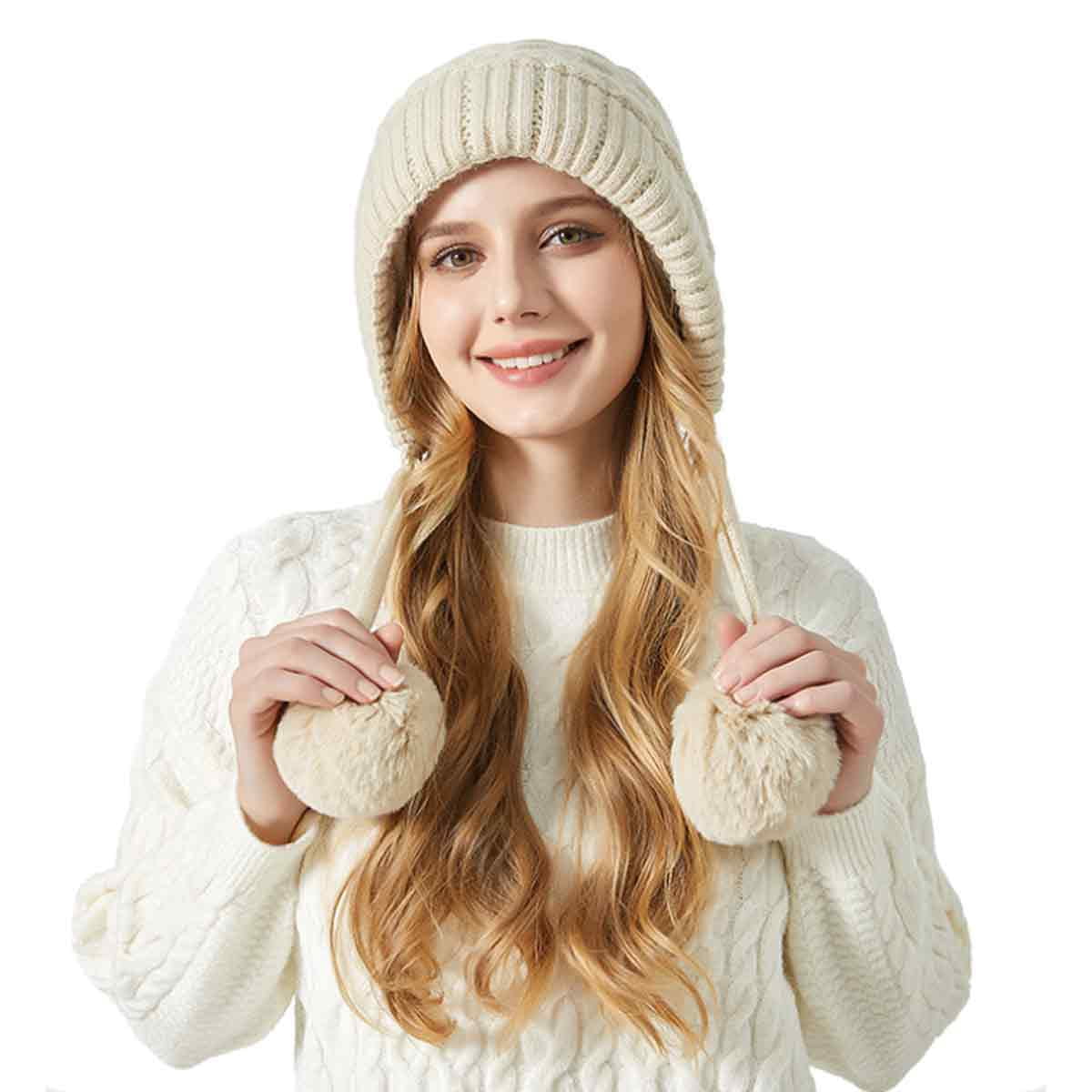 Women Winter Sherpa Beanie Hats Knit Ear Flaps Peruvian 