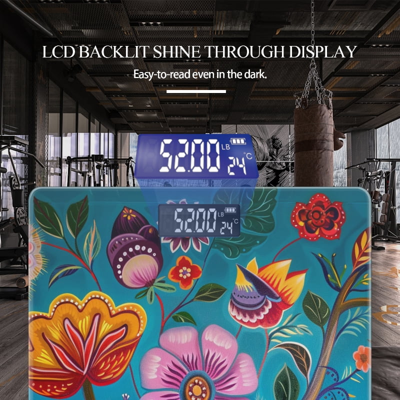 High Precision Body Weight Scale Smart Bathroom Scales with Large LCD Display(400lbs),Decorative for Bedroom-Colorful Mural Of Intricately Detailed Floral Tree