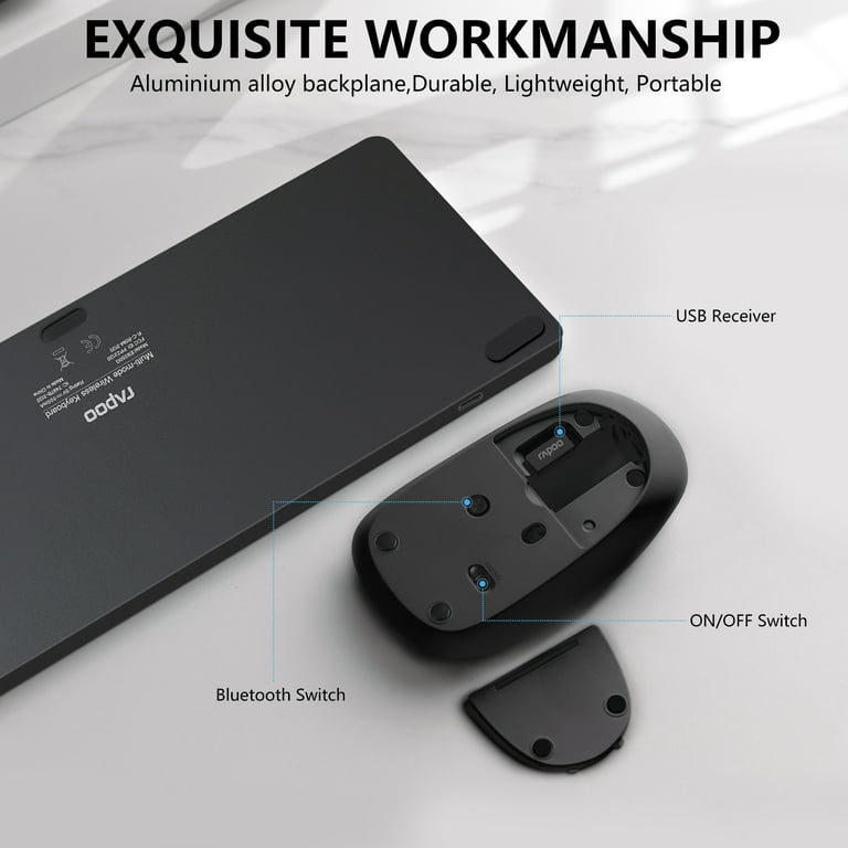 Design, 2.4GHz 99-Keys, Multi-Device PC/Laptop/Mac RAPOO Connectivity + Mouse Bluetooth and Triple-Mode Slim Wireless OS, Combo 3.0/5.0 Ultra 9350M Keyboard for